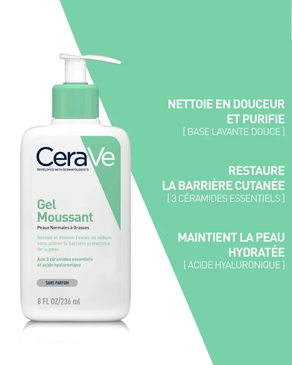 CERAVE Gel Moussant visage peaux normales à grasses 473ml – Image 3
