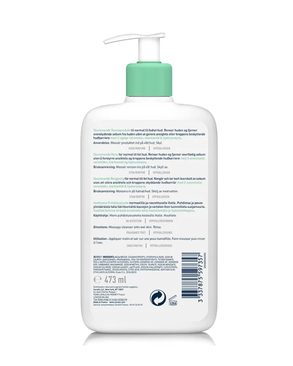 CERAVE Gel Moussant visage peaux normales à grasses 473ml – Image 2